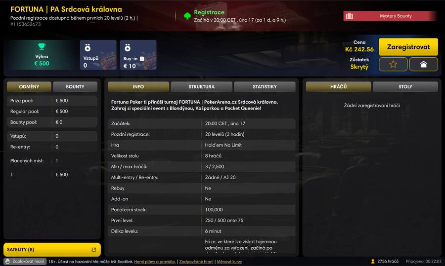 Lobby turnaje FORTUNA | PA Srdcová královna