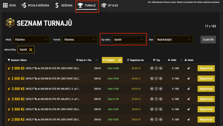 Lobby herny Synot Tip Poker