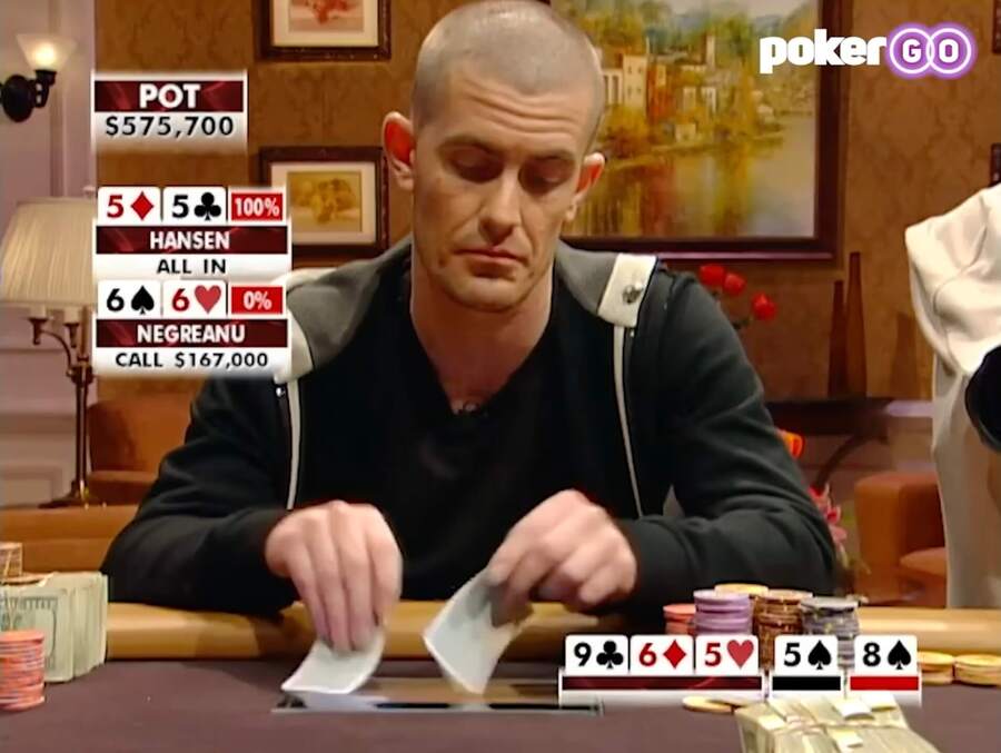 Gus Hansen vyhrál v&nbsp;roce 2006 obří pot nad Danielem Negreanem