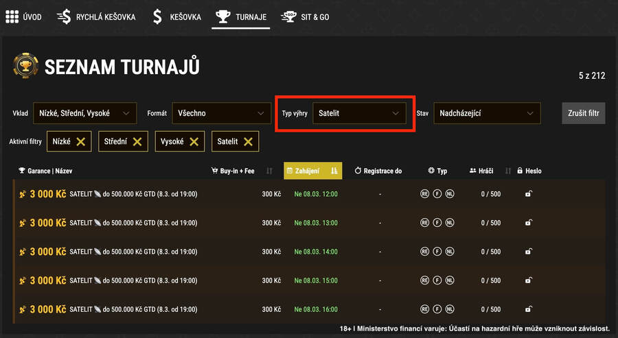 Satelity na Synot Tip pokerové herně