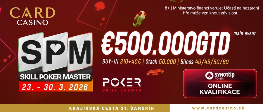 Na Synot Tip Pokeru se můžete kvalifikovat do live eventu v&nbsp;Card Casinu Šamorín