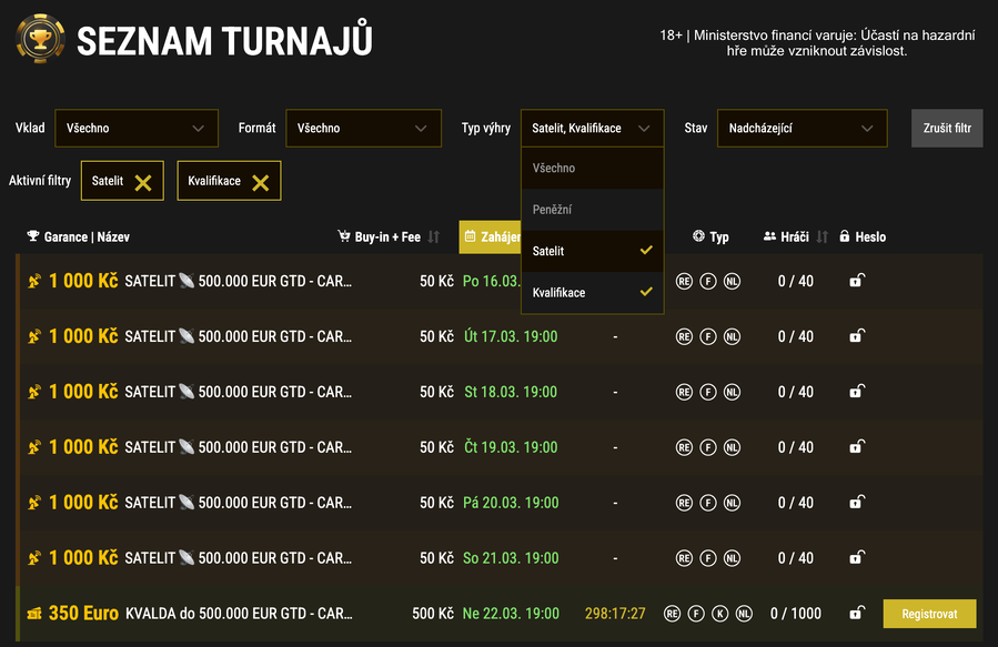 Kvalifikační turnaje v&nbsp;lobby herny Synot Tip Poker