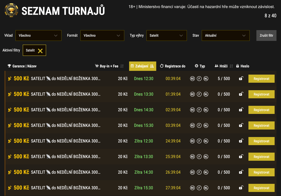 Satelity v&nbsp;pokerové lobby herny Synot Tip
