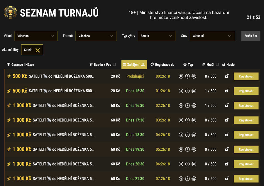 Satelity v&nbsp;pokerové lobby herny Synot Tip