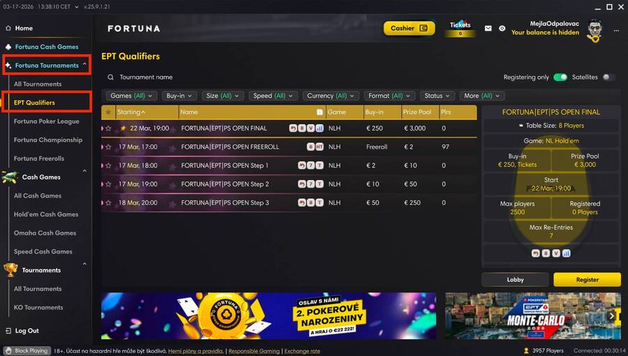 Fortuna kvalifikace na EPT Monte Carlo 2026