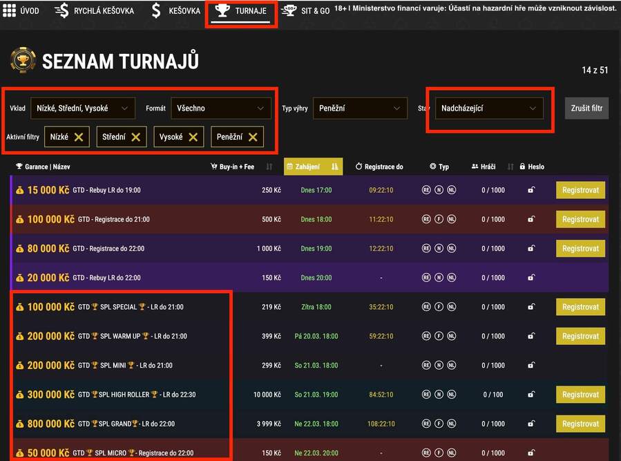 Lobby herny Synot Tip Poker