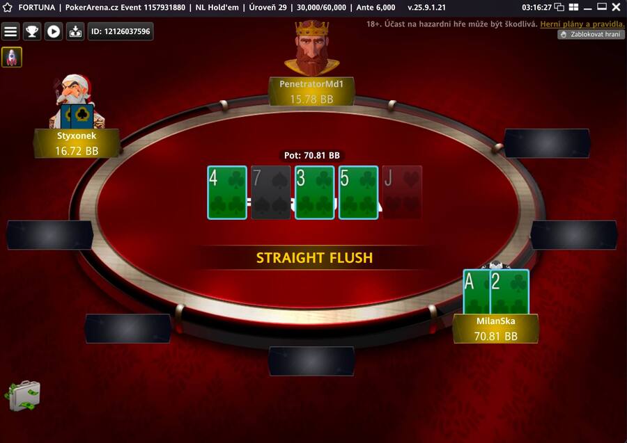 Straight flush v&nbsp;PokerArena Eventu