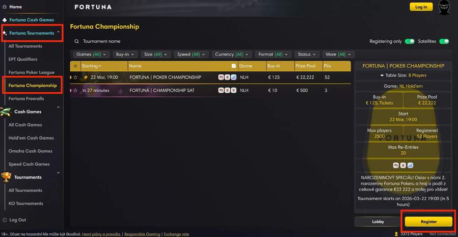 Zahrajte si dnes večer výroční Fortuna turnaj