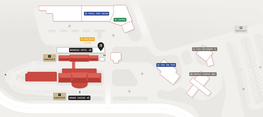 Mapa: Grand Casino Aš a&nbsp;hotel Mondeso