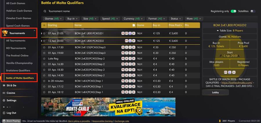 Lobby herny Fortuna Poker