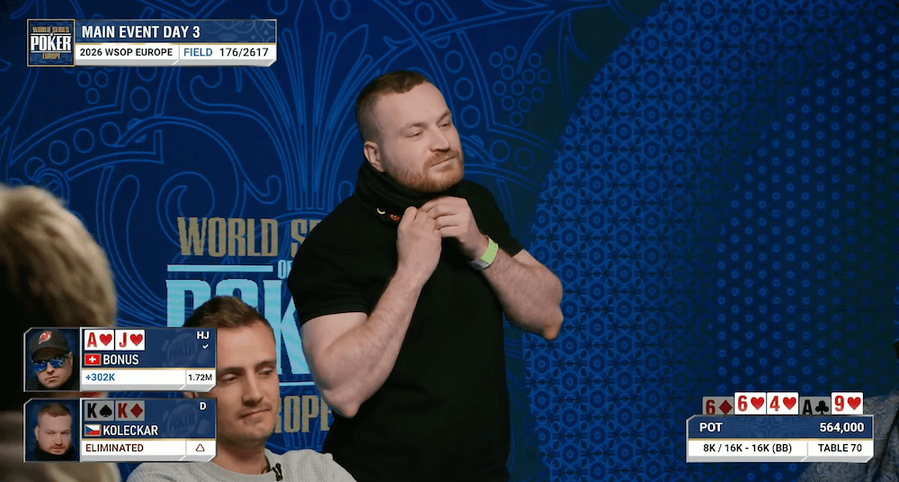 Jakub Kolečkář nevytočil K-K do A-J v&nbsp;Day 3 WSOPE Main Eventu