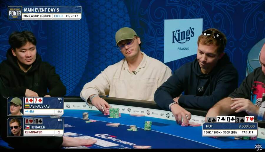 Vyřazení Jana Ticháčka z&nbsp;WSOPE 2026 Main Eventu