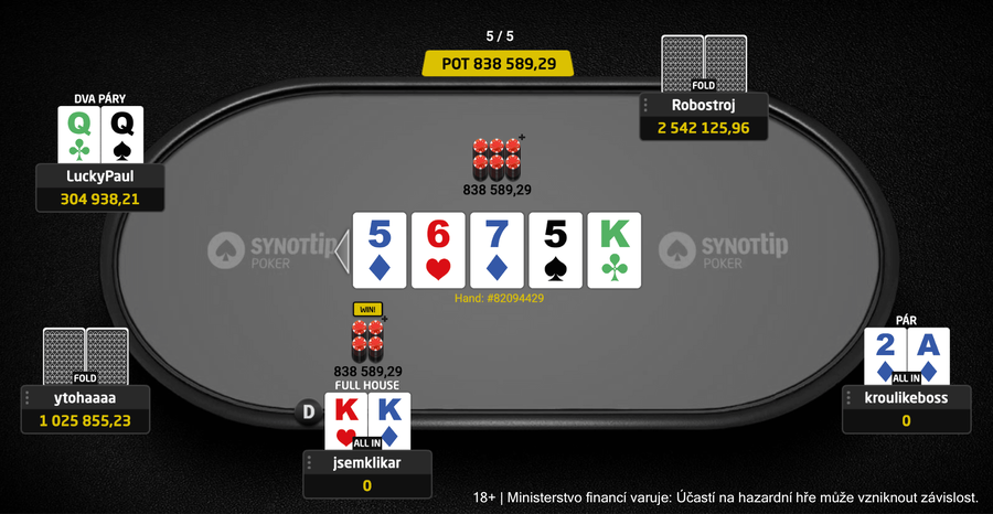 Klikařova 3-way točka na bublině finálového stolu