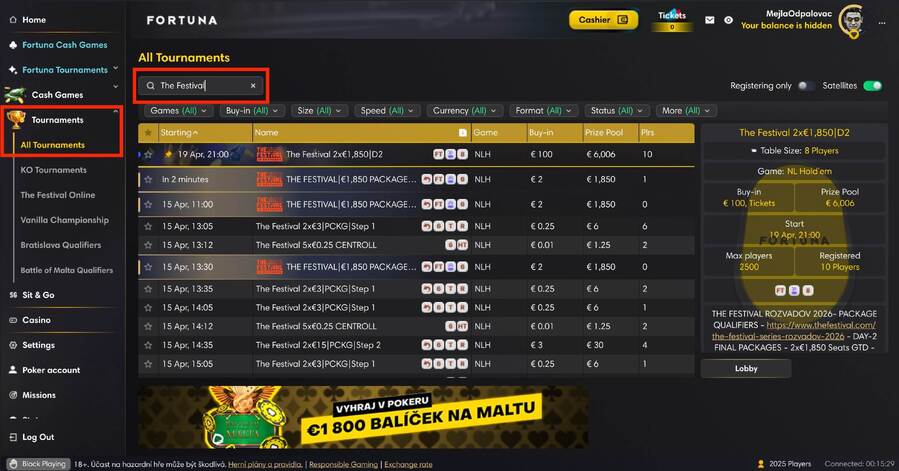 Lobby Fortuna Poker herny