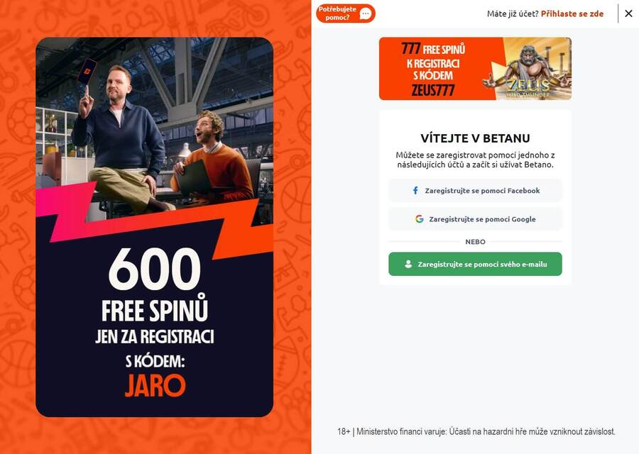 Před zadáním Betano promo kódu se musíte zaregistrovat