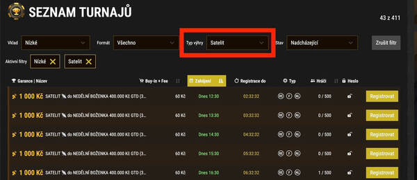 Kvalifikační satelity na herně Synot Tip Poker