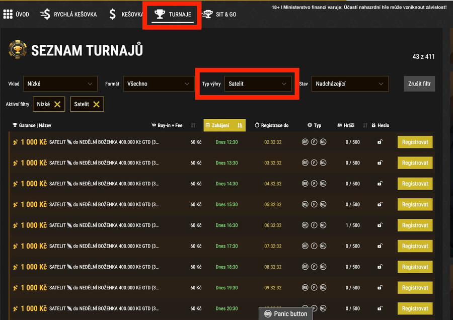 Kvalifikační satelity na herně Synot Tip Poker