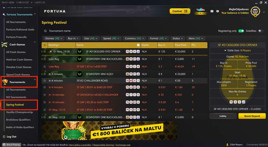 Lobby herny Fortuna Poker