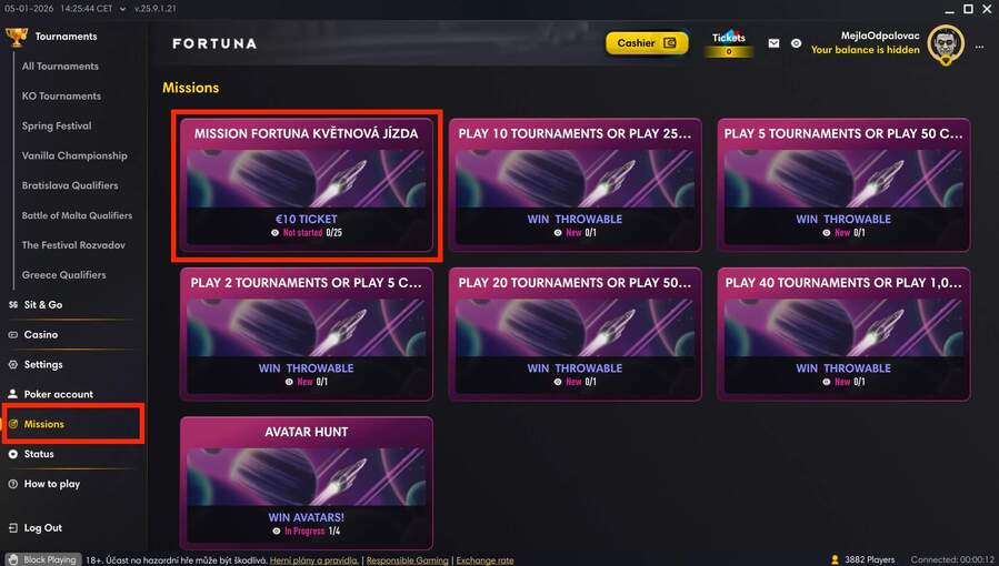 Aktivujte si turnajovou misi o&nbsp;€10 tiket