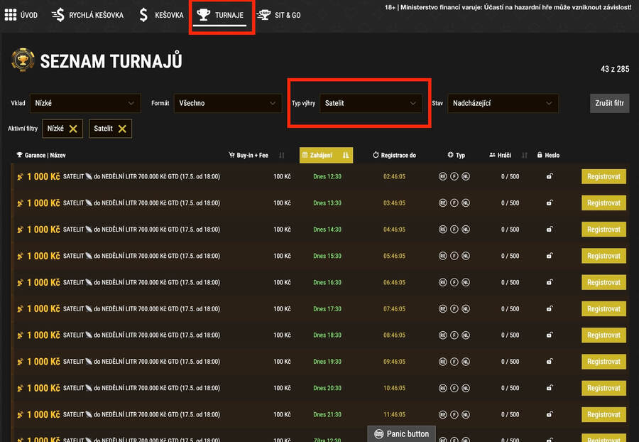 Lobby herny Synot Tip Poker