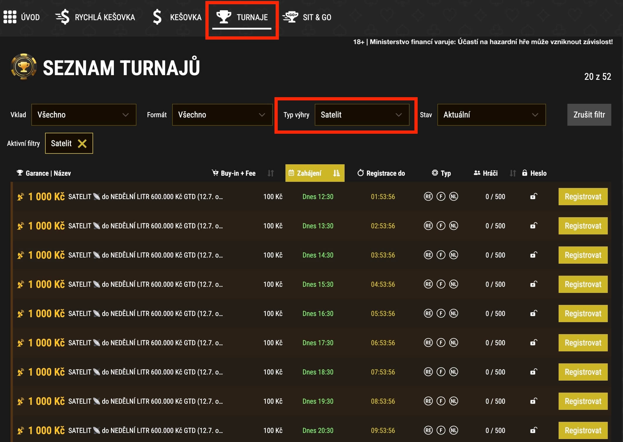 Kvalifikační turnaje v&nbsp;lobby herny Synot Tip Poker