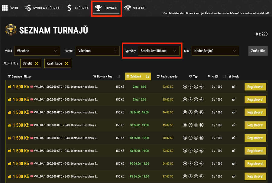 Kvalifikační turnaje v&nbsp;lobby herny Synot Tip Poker