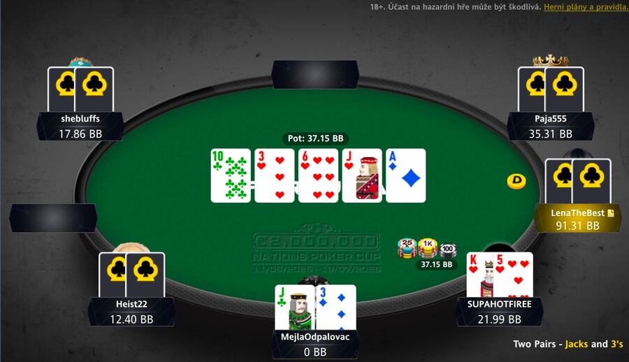 Screen z&nbsp;herního stolu PokerArena Eventu