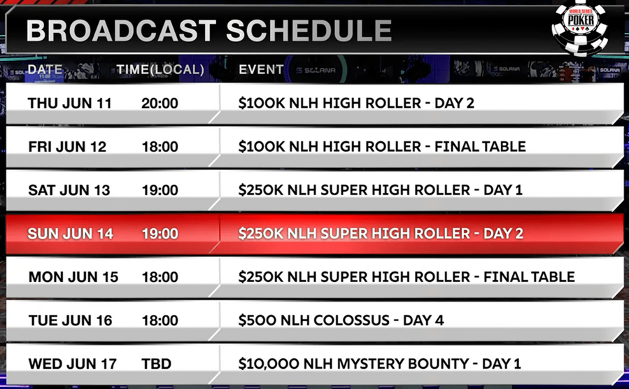 WSOP 2026 stream schedule
