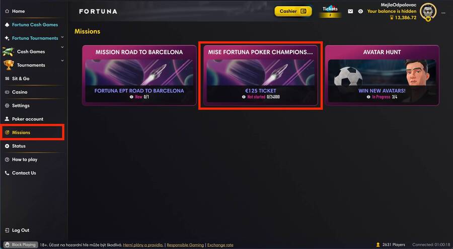 Fortuna Misi o&nbsp;vstupenky najdete v&nbsp;lobby herny