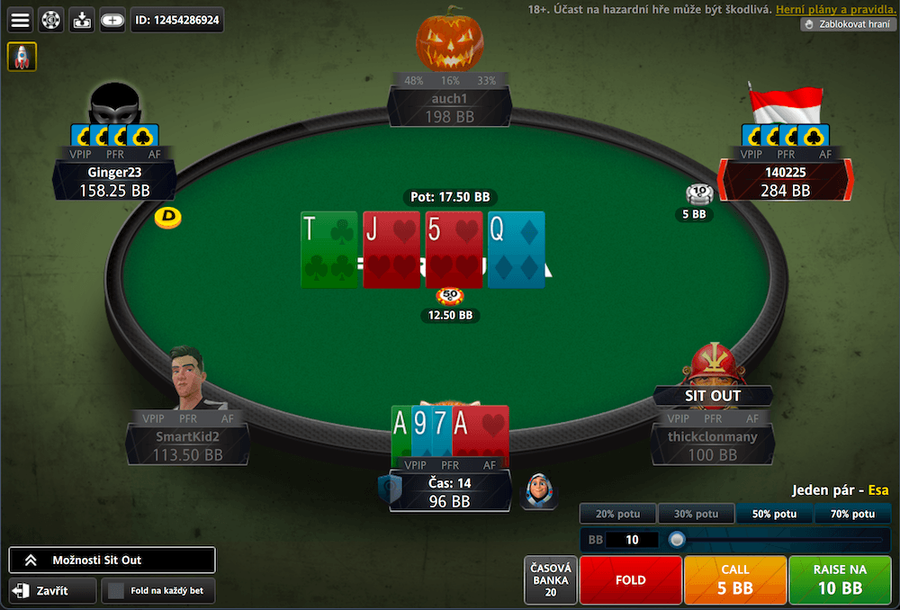 PLO cash game na online herně Fortuna Poker