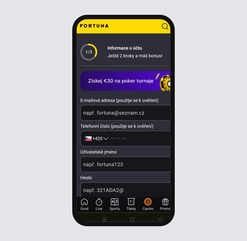 Vyplňte pravdivě registrační formulář