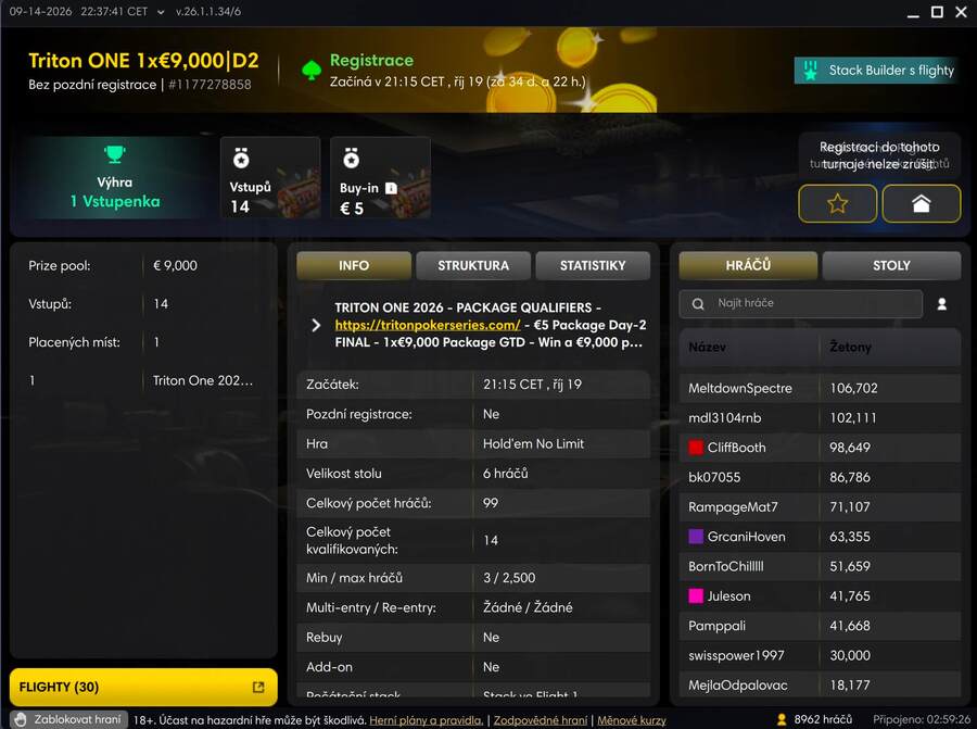 Lobby D2 €5 kvalifikace na Triton