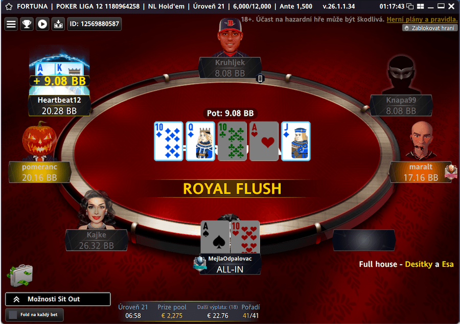 Royal Flush v&nbsp;eventu Fortuna Poker Liga 12