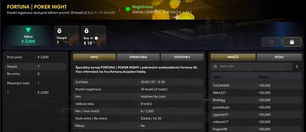Zahrajte si Fortuna Poker Night o minimálně €3.000