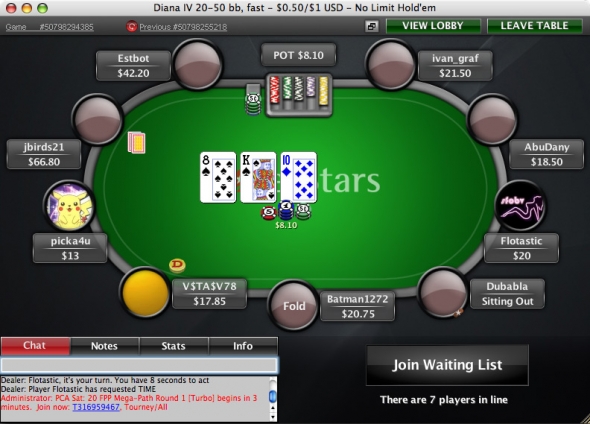 PokerStars Cash Game table