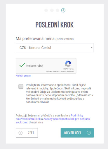 Skrill - registrace - 4. krok